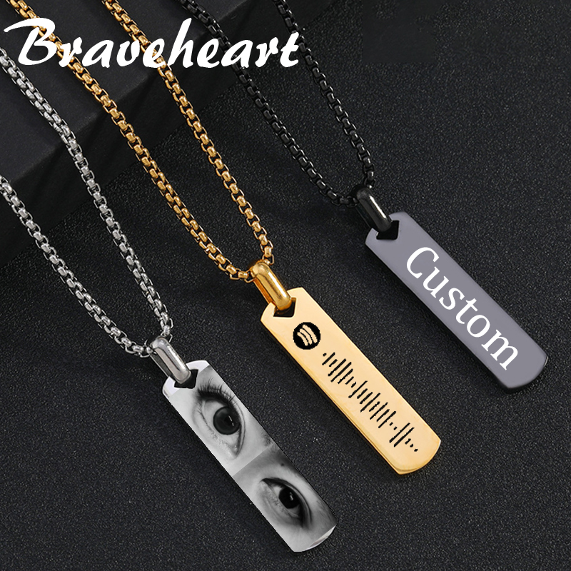 Industrial Laser Marker - Laser Engraved Square Bar Necklace For
